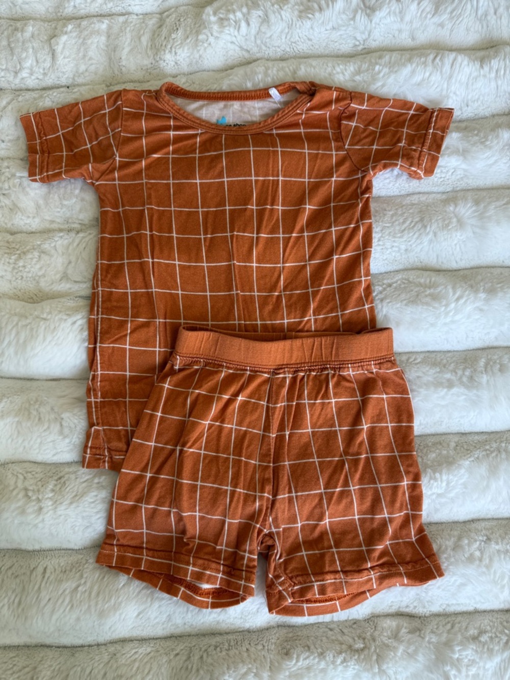 Kids Orange Grid Short Sleeve Pajama Set - Unbranded